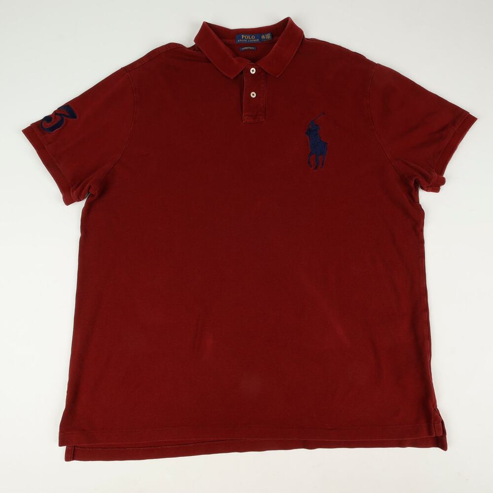 Polo Ralph Lauren Mens XXL Custom Slim Fit Big Pony Number 3 Burgundy Red